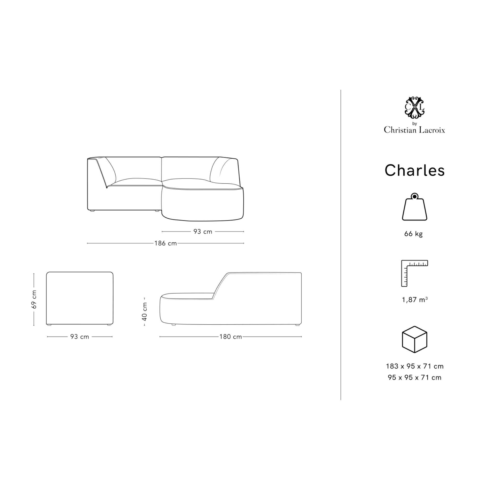 Canapé d'angle droit "Charles" 3 places en velours pétrole profond