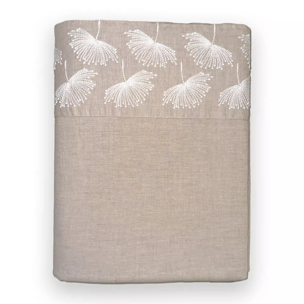 Drap plat pur coton lavé tissé teint brodé beige Brise d'ete naturel
