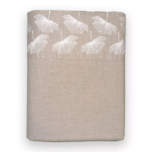 Drap plat pur coton lavé tissé teint brodé beige Brise d'ete naturel
