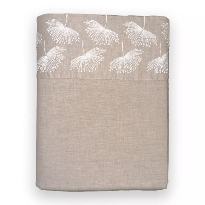 Drap plat pur coton lavé tissé teint brodé beige Brise d'ete naturel
