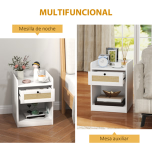Juego de 2 Mesitas de Noche con Cajón con Frontal de Ratán Mesillas de Noche para Dormitorio para Habitación Hogar 40x40x53 cm Blanco