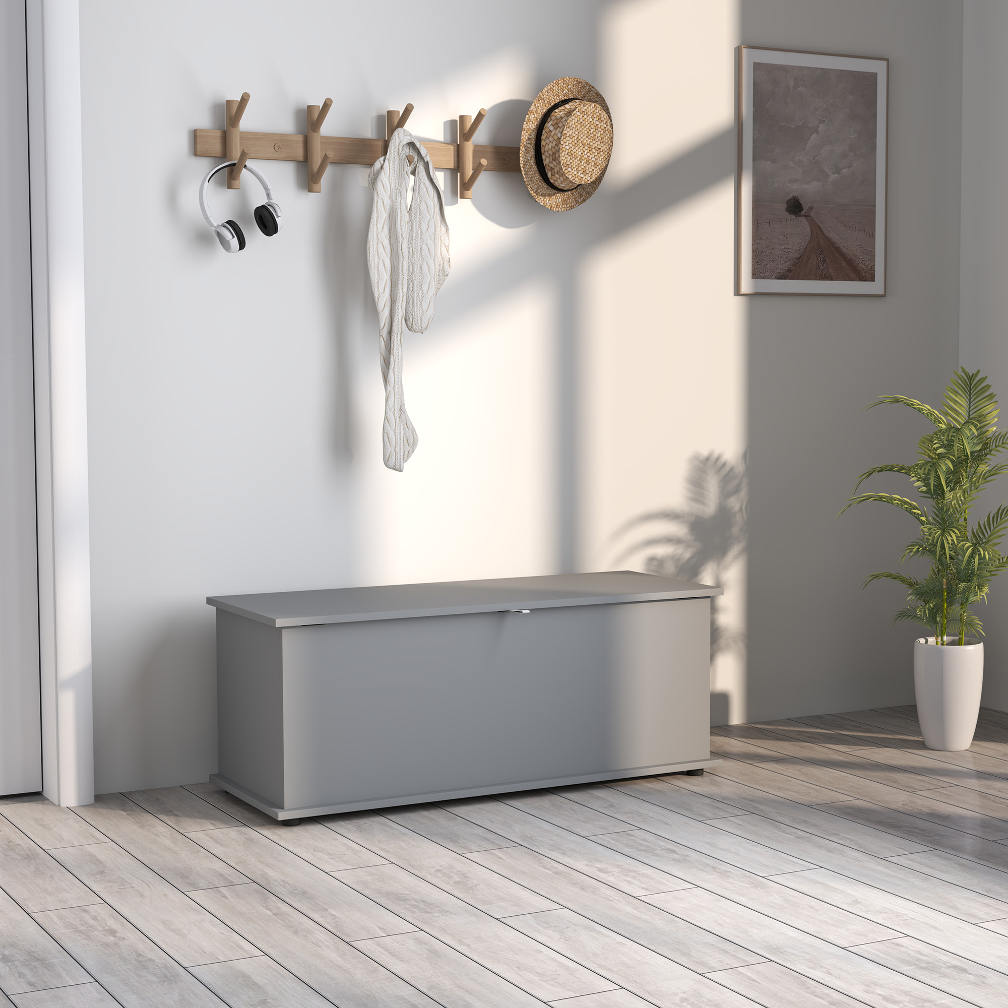Coffre malle de rangement coffre à jouets dim. 100L x 40l x 40H cm panneaux particules gris