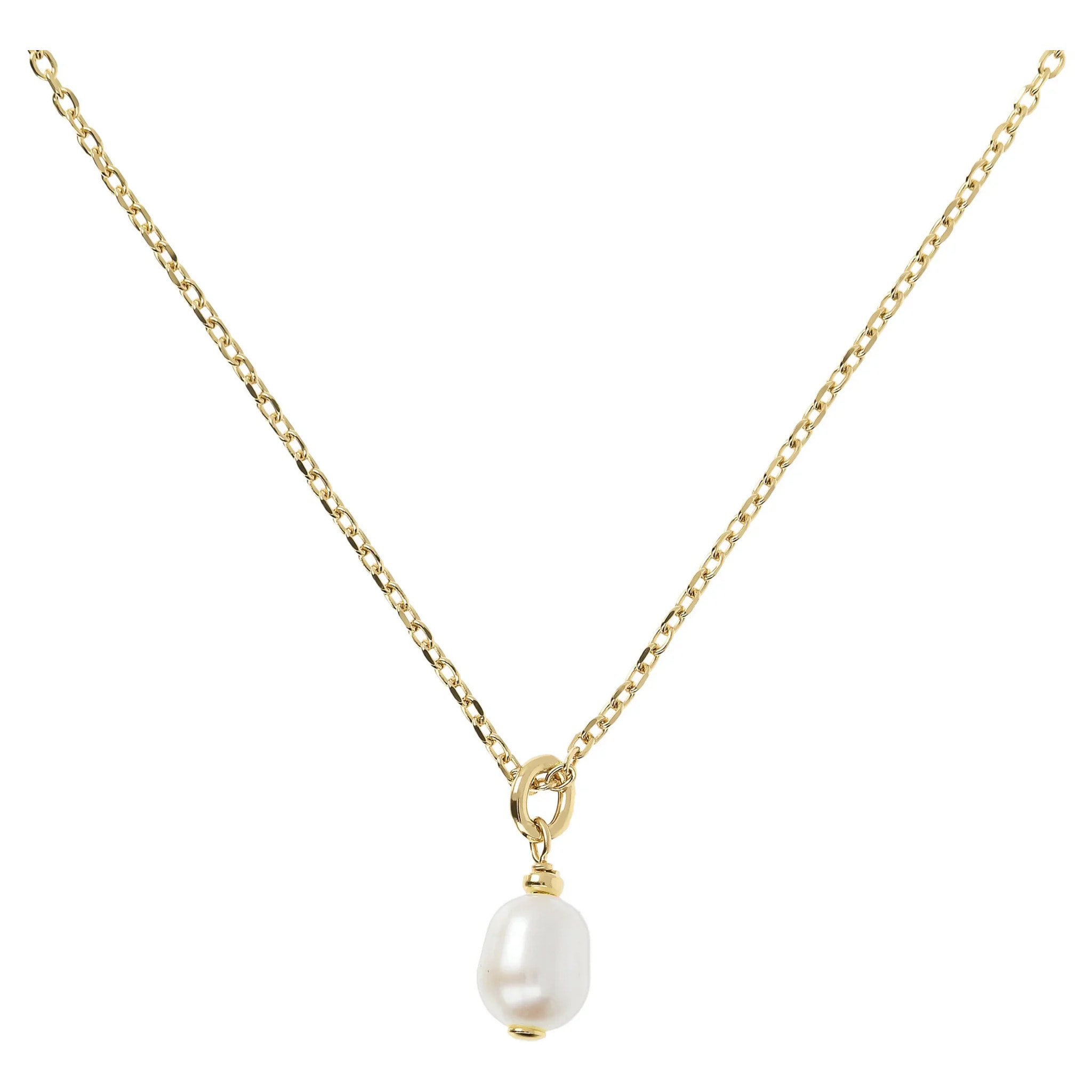 PERLAVIVA - Collana in Argento 925 placcato Oro Rosa 18Kt con Perla Ovale Bianca d'Acqua Dolce 8x10mm