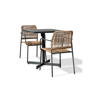 LOUISE - Ensemble repas de jardin 2 places en acier gris anthracite
