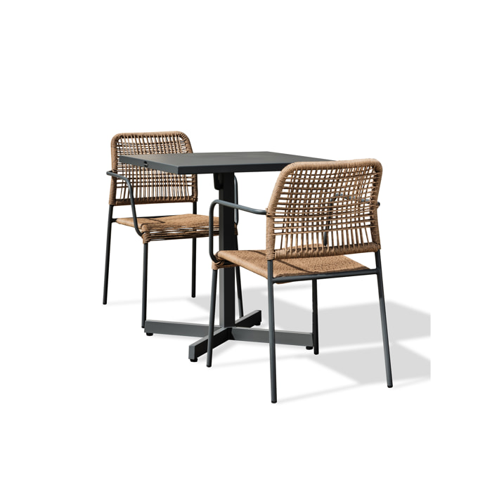 LOUISE - Ensemble repas de jardin 2 places en acier gris anthracite