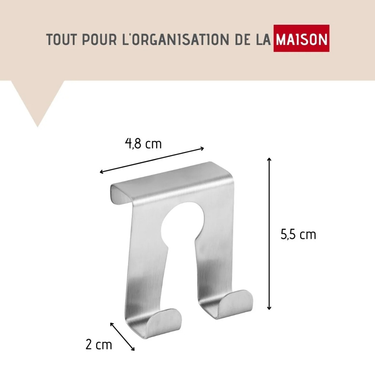 Crochet de porte inox Lot de 2, dimensions 5,5 x 4,8 x 2 cm idéal pour un rangement pratique et élégant Fackelmann Tecno
