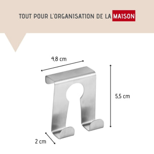 Crochet de porte inox Lot de 2, dimensions 5,5 x 4,8 x 2 cm idéal pour un rangement pratique et élégant Fackelmann Tecno