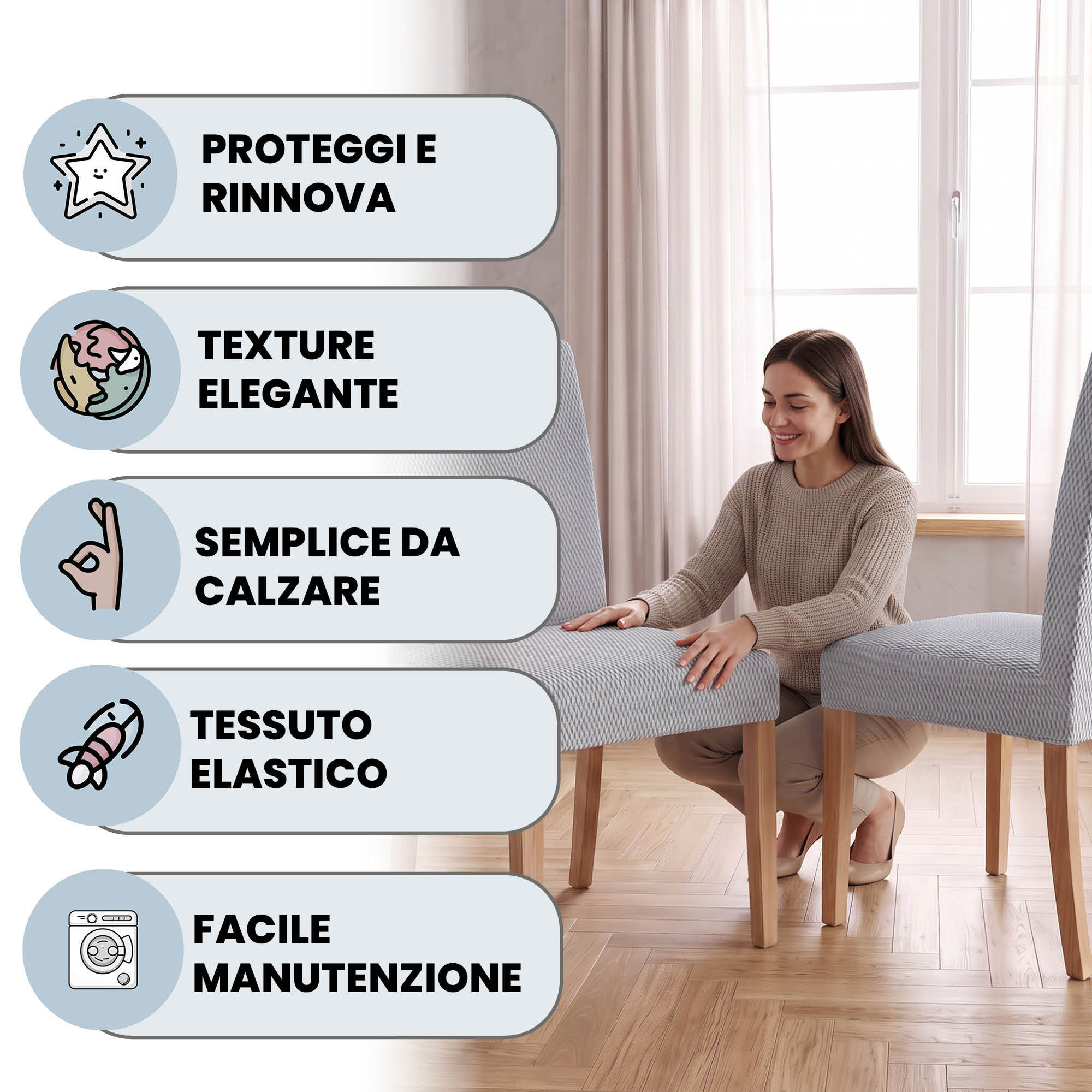 COPPIA VESTISEDIA CON SCHIENALE FASHIONABLE, Microfibra/Cotone/Elastan - GRIGIO CHIARO