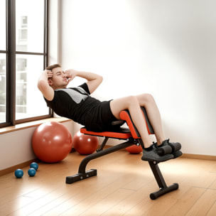 Banc de musculation 150L x 150l x 76H cm hauteur coussin abdominal réglable 7 niveaux dossier rembourré acier noir rouge