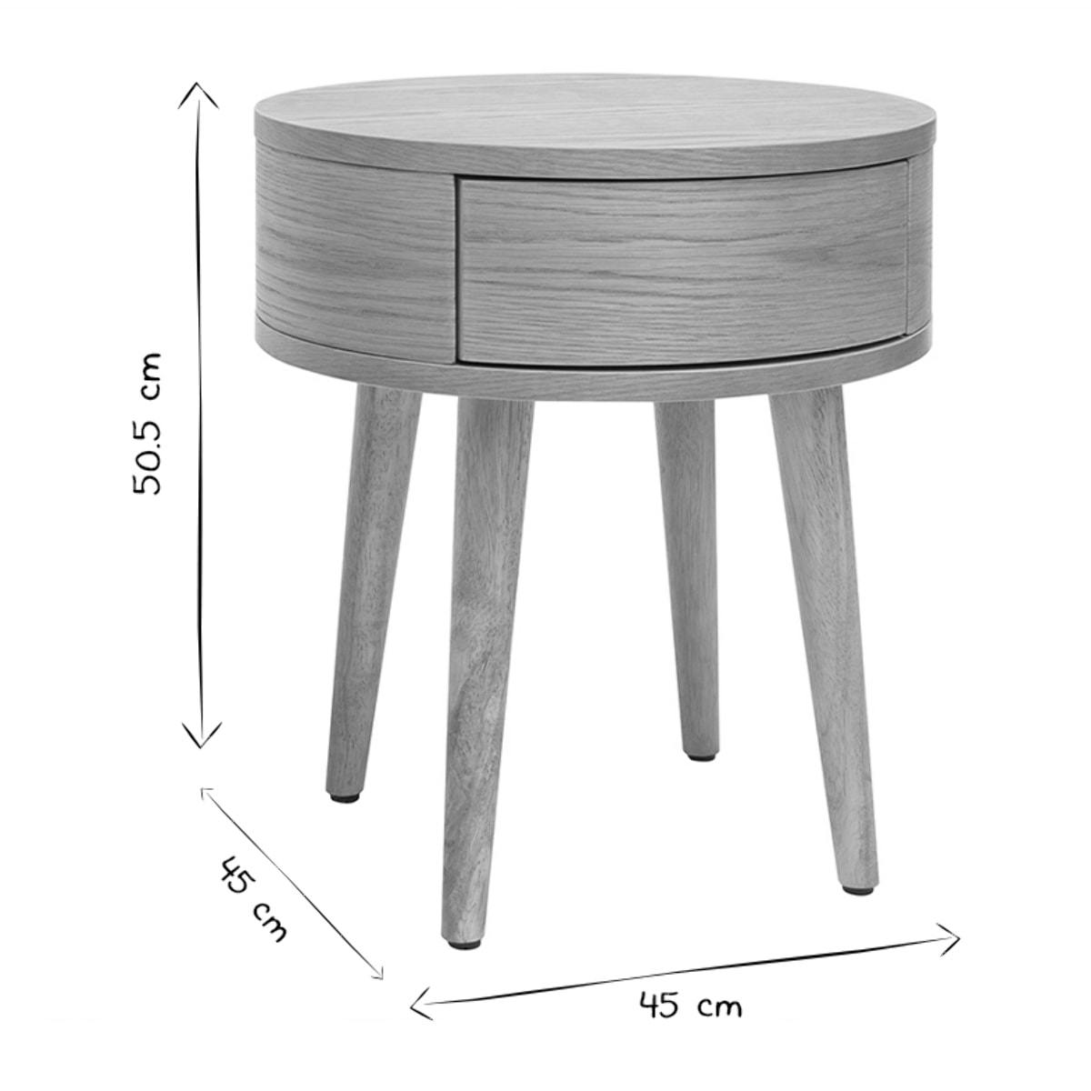Table de chevet ronde en bois clair avec tiroir JUDITH