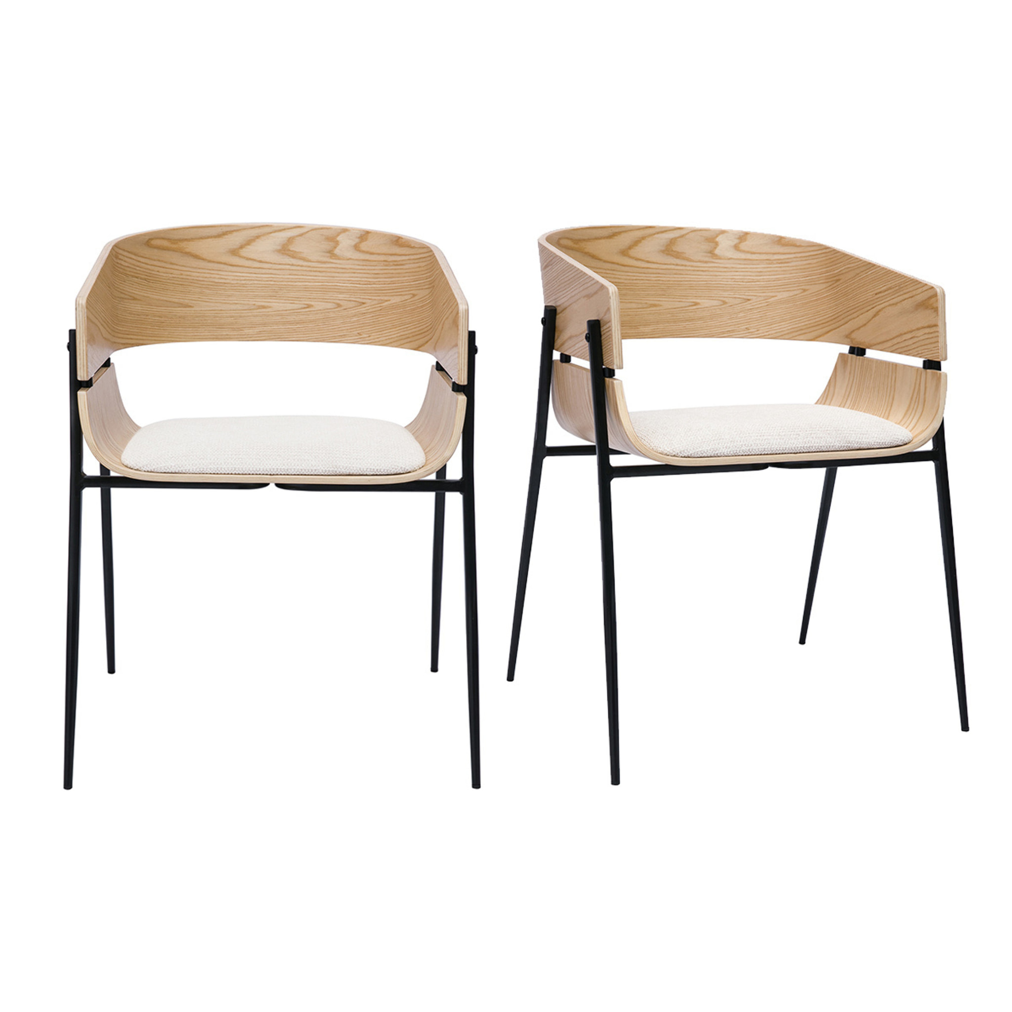 Chaises design bois clair et tissu chenille beige (lot de 2) WESS