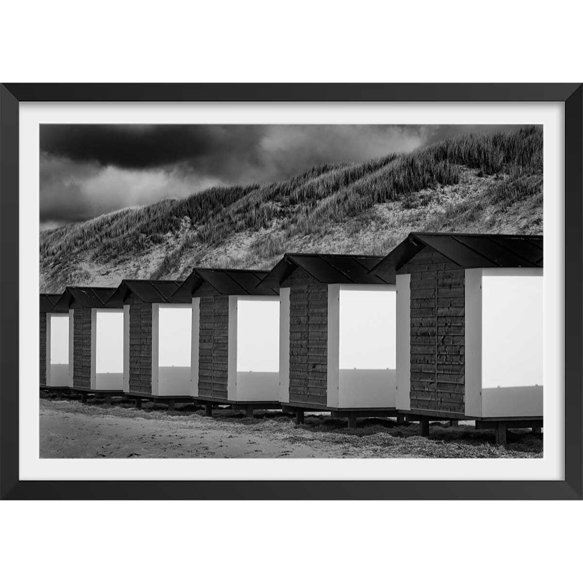 Poster cabanes de plage Affiche sous cadre noir