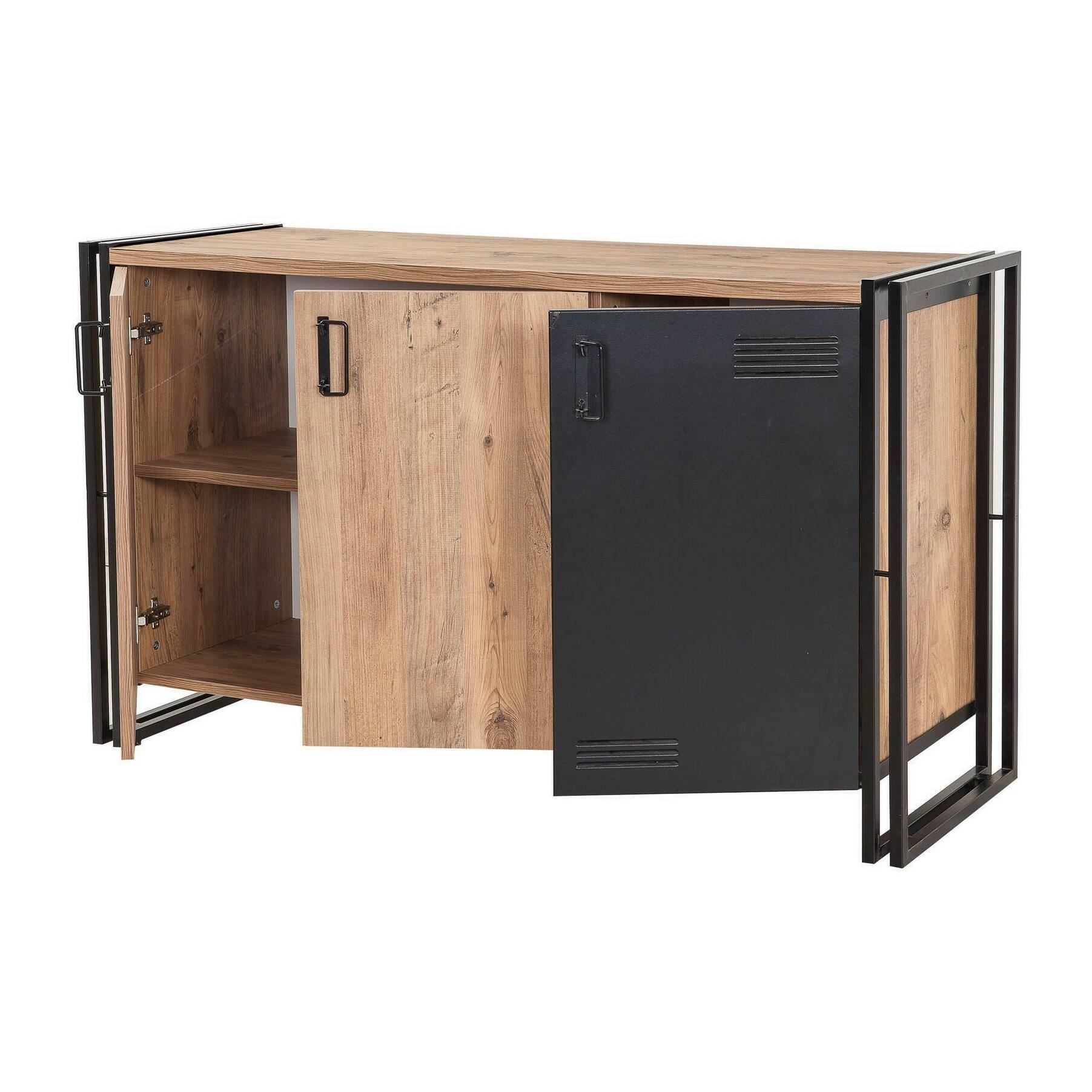 Credenza Dragusi, Buffet da soggiorno, Madia da salotto, Dispensa da cucina, 140x45h80 cm, Quercia e Nero