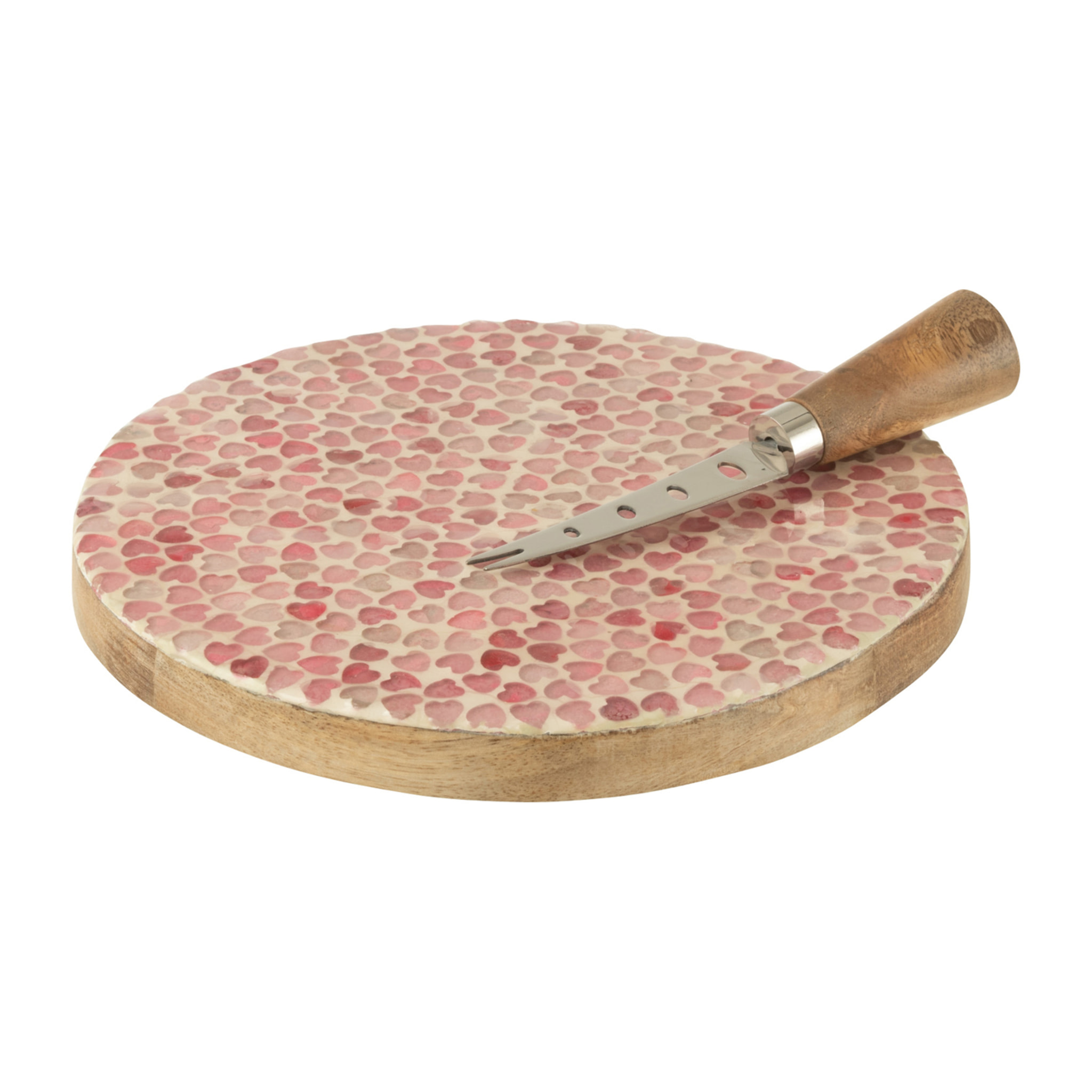 J-Line plateau à fromage + couteau Rond Mosaïque - bois - rose
