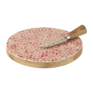 J-Line plateau à fromage + couteau Rond Mosaïque - bois - rose