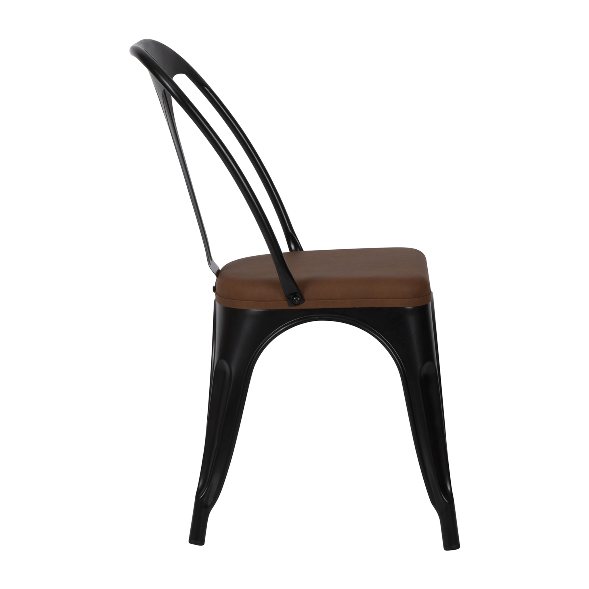 Lot de 2 chaises en métal noir et cuir synthétique marron - Charly