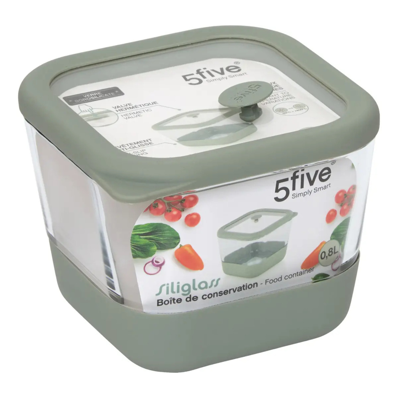 Boîte de conservation Siliglass carré 0,8L gris