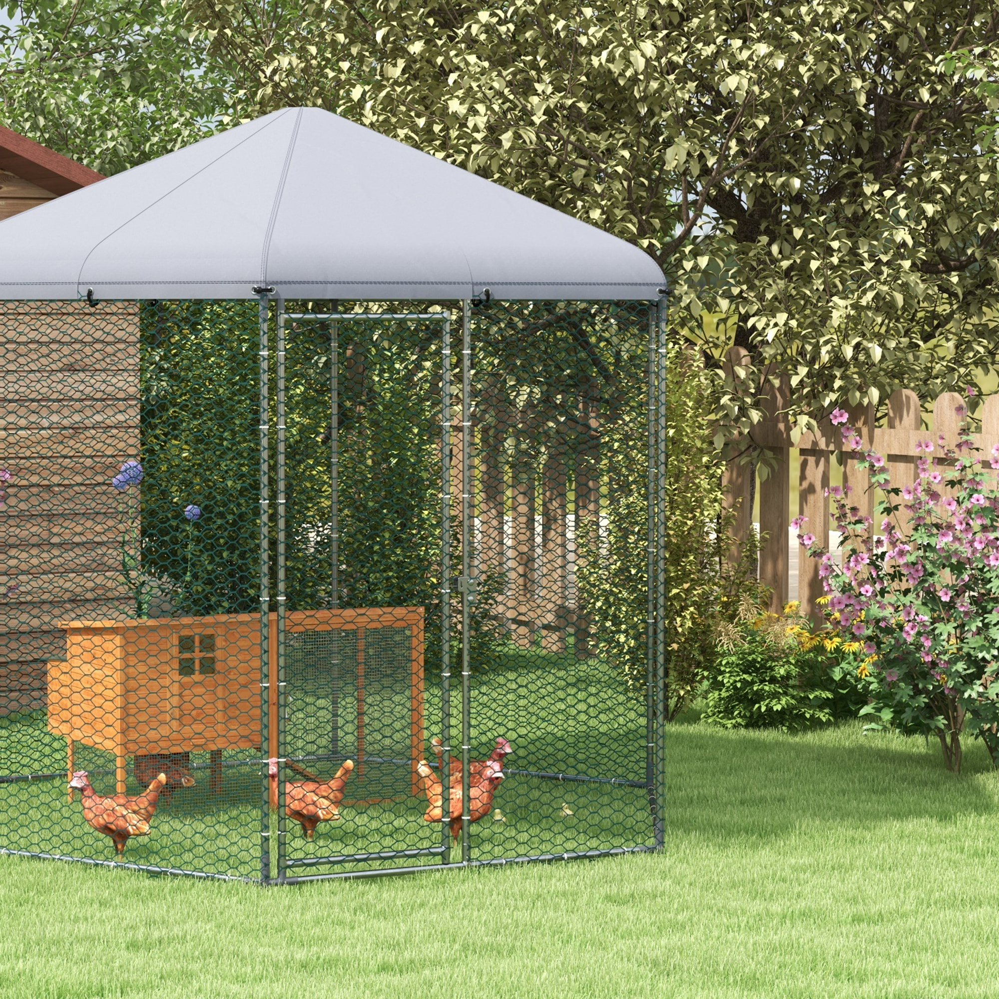 Enclos poulailler chenil 5 m² - parc grillagé dim. 2,8L x 2,45l x 2,46H m - entièrement couvert - acier oxford gris