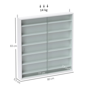 Vitrina Expositora para Colecciones de 7 Niveles, Vitrina de Pared, con Estantes Ajustables y 2 Puertas Correderas de Vidrio, para Perfumes, Figuras de Decoración, 80x9,5x83 cm, Blanco
