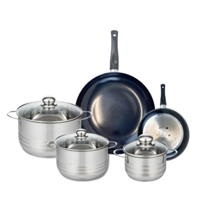 Ensemble de 2 Poêles de cuisson 20 et 32 cm et 3 faitouts 16, 20 et 24 cm Elo Prima Brillant