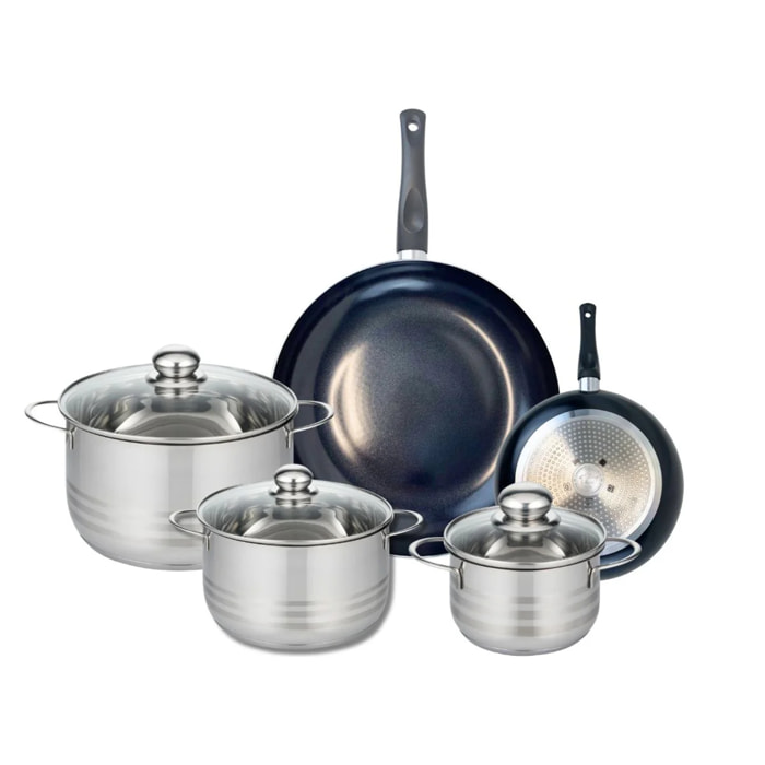 Ensemble de 2 Poêles de cuisson 20 et 32 cm et 3 faitouts 16, 20 et 24 cm Elo Prima Brillant