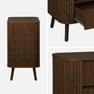 Commode 3 tiroirs. décor strié noyer. L 80x P 45  H 80cm