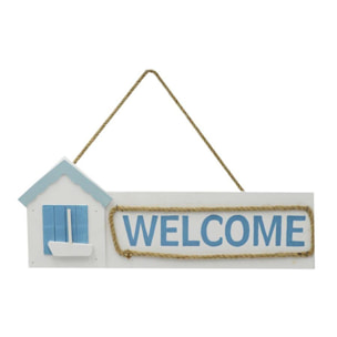 Targhetta Mare in legno bianco e azzurro con scritta welcome cm45,5x17x2,5