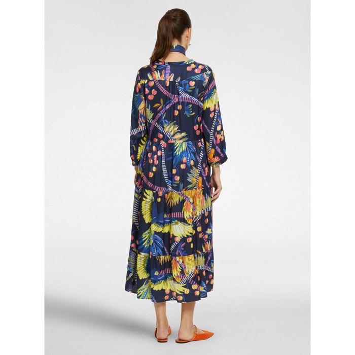 Elena Mirò - Vestido estampado tropical - Azul