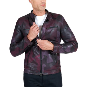 Giacca in pelle militare bordeaux effetto liscio