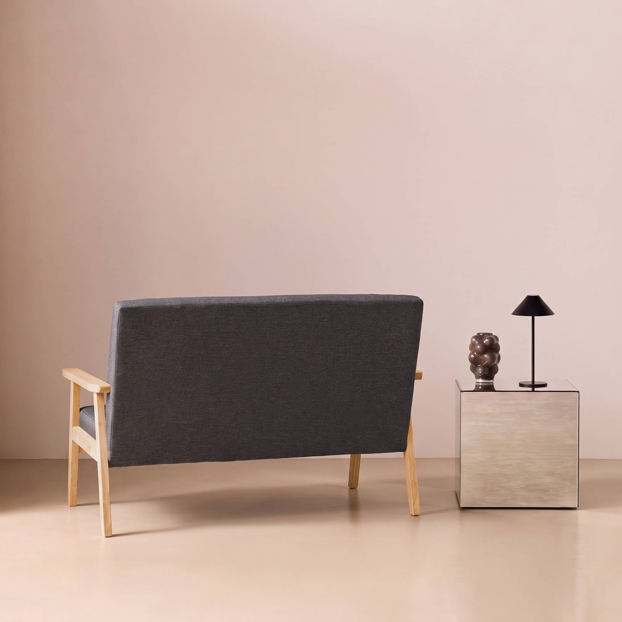 Canapé banquette 2 places bois d'hévéa tissu ISAK
