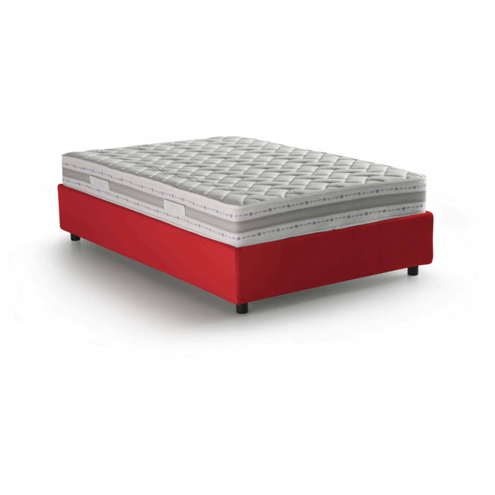 Letto piazza e mezza Alvise, Letto contenitore con rivestimento in tessuto, 100% Made in Italy, Apertura frontale, con materasso Cm 120x190 incluso, Rosso