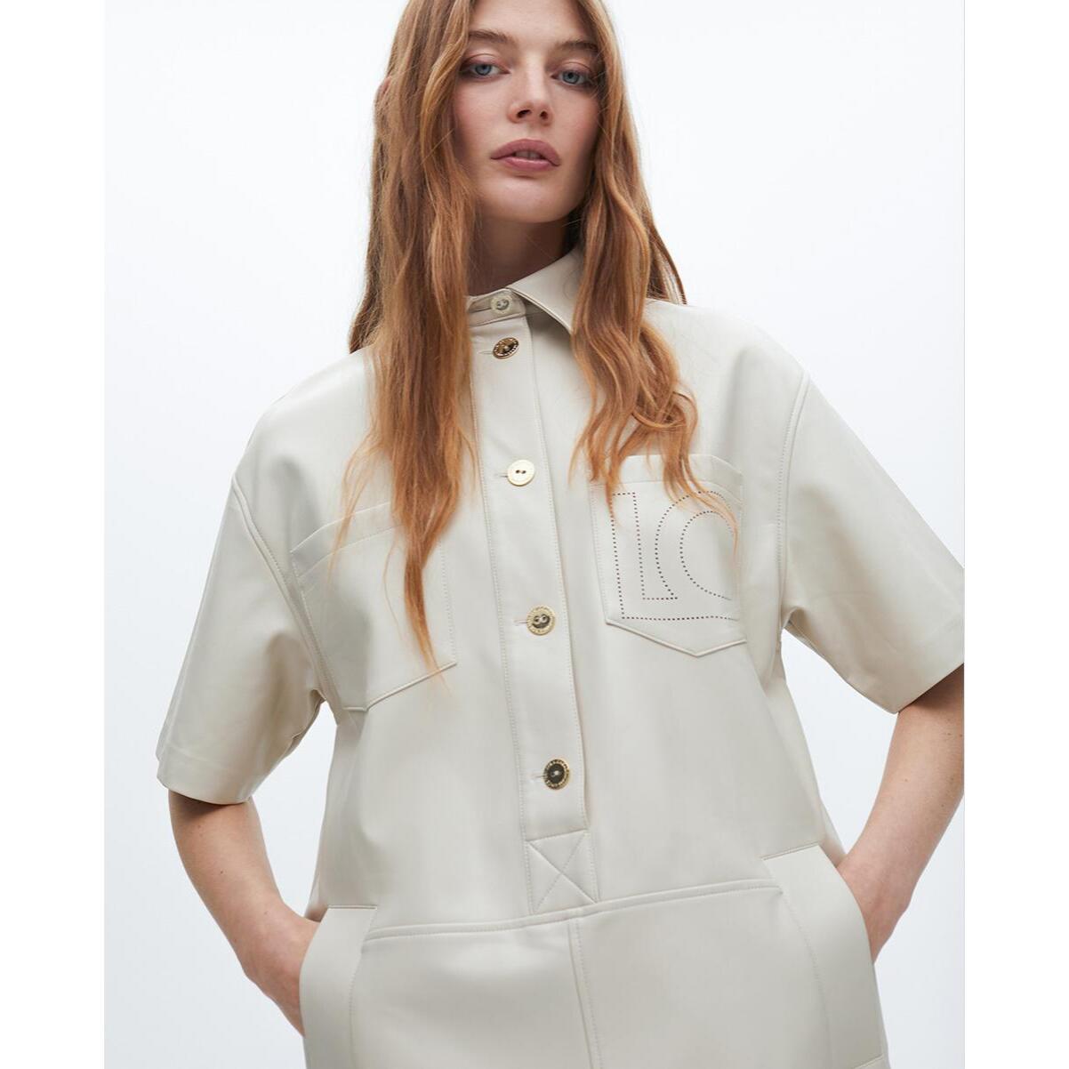 Vestito Mini Dritto Effetto Pelle