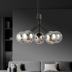 Lampada a sospensione NOVA in acciaio nero con diffusori in vetro grafite