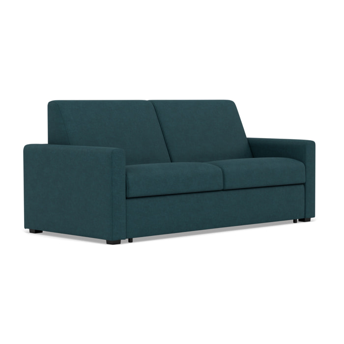 Julia - canapé 3 places convertible couchage quotidien matelas 18 cm en tissu - Bleu
