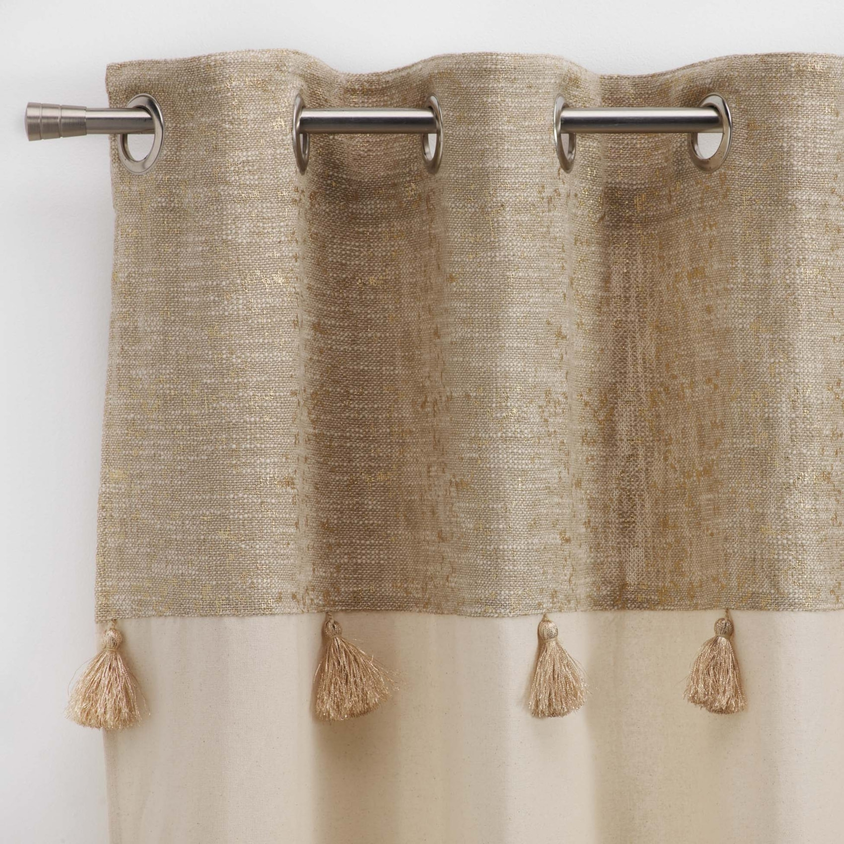 Rideau bohème parement doré ou argenté - Naturel
