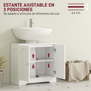 Mueble bajo Lavabo Mueble de Baño con 2 Puertas con Diseño de Arco Estante Ajustable Tiradores Dorados para Lavabo con o sin Pedestal 60x30x65 cm Blanco