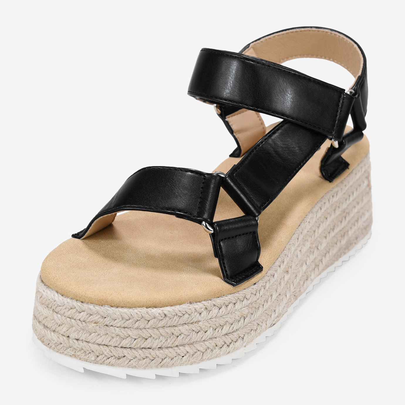 Sandalias deportivas negras con plataforma de esparto