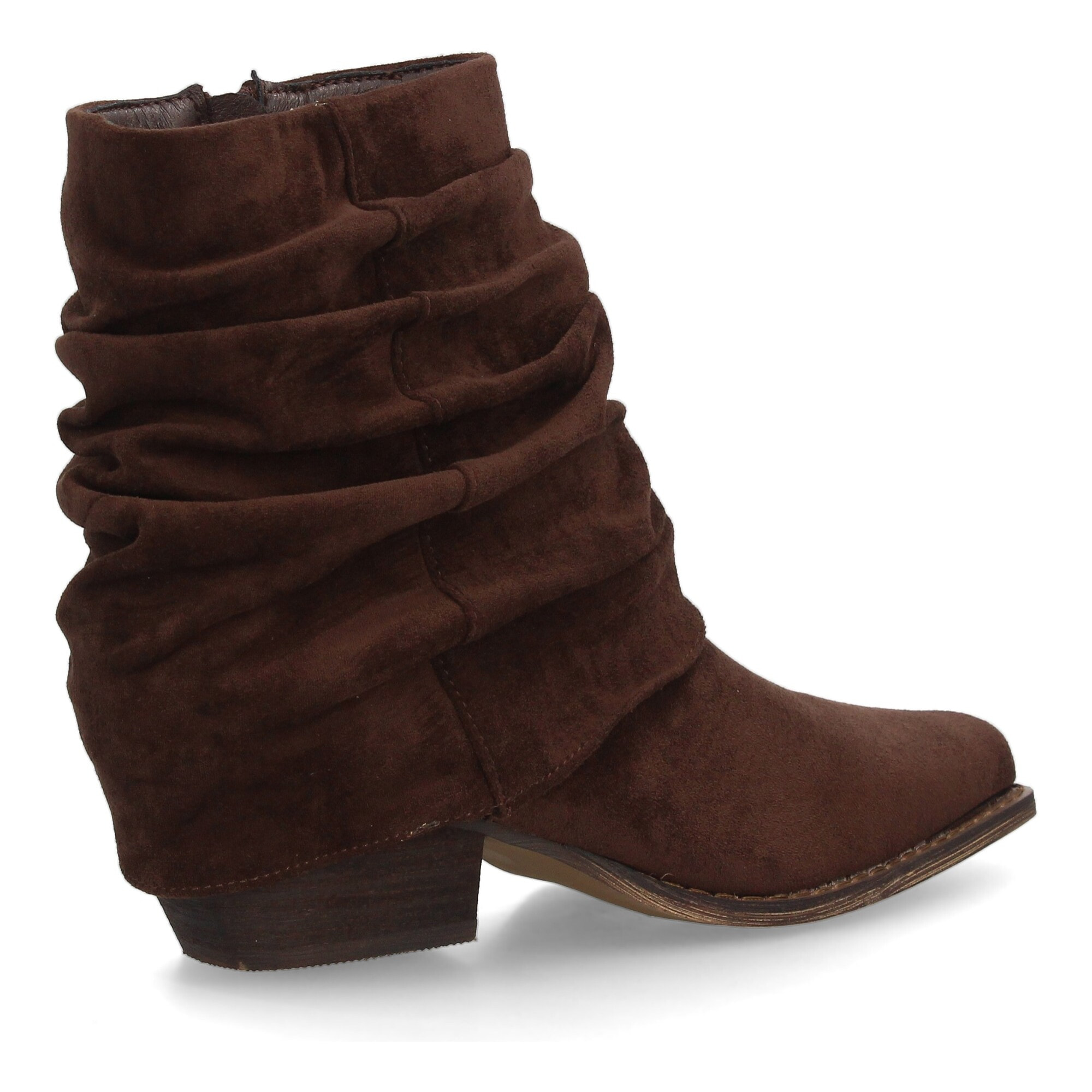 Botín cowboy fruncido con tacón bajo