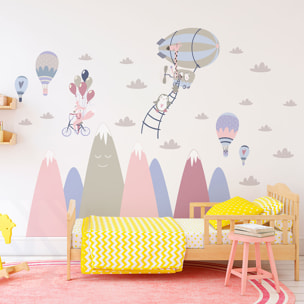 Stickers muraux enfants - Décoration chambre bébé - Autocollant Sticker mural géant enfant montagnes scandinaves ANIMAUX RAVIS