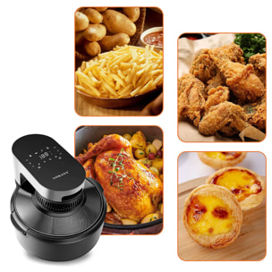 Friggitrice ad aria senza olio 1100w 5,5L pannello LED touch multifunzione. Design esclusivo del vaso con visione a 360°.