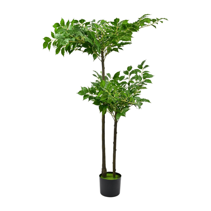 Ficus artificial de 120cm con 2 copas y maceta - Planta artificial decorativa grande realista para interiores