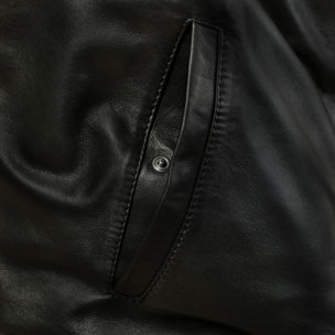 Giubbino in vera pelle di vitello foderato con trapunta invernale Nero-Slim Fit