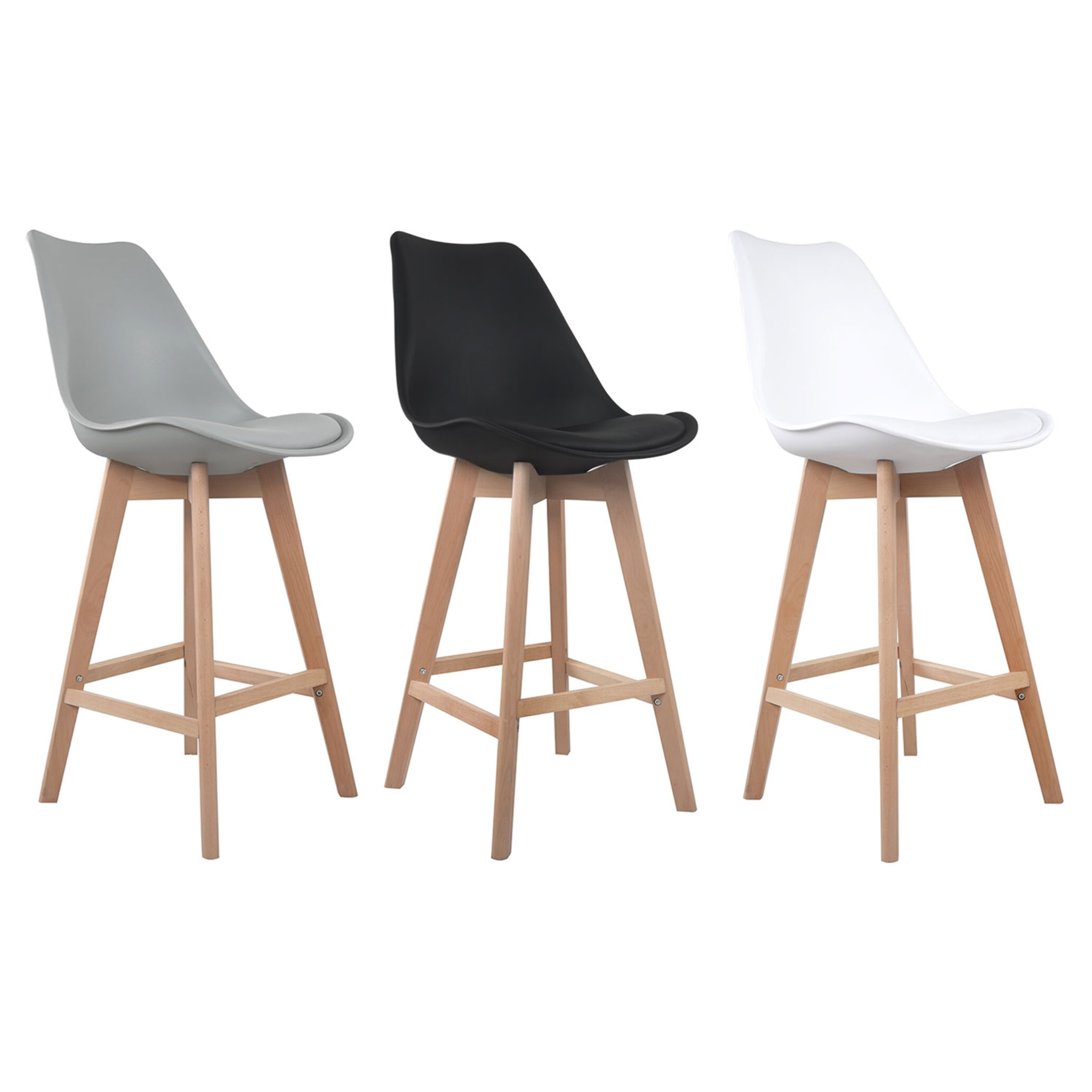 Lot de 2 tabourets scandinaves SVEN blanc avec coussin
