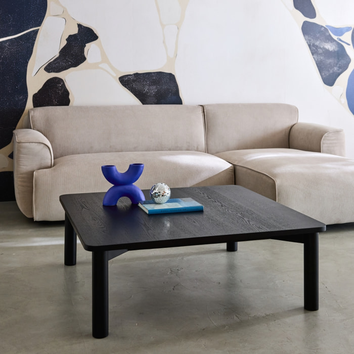 Table basse carrée bois d'hévéa placage chêne noir - 100 x 100 x 35 cm - Solène