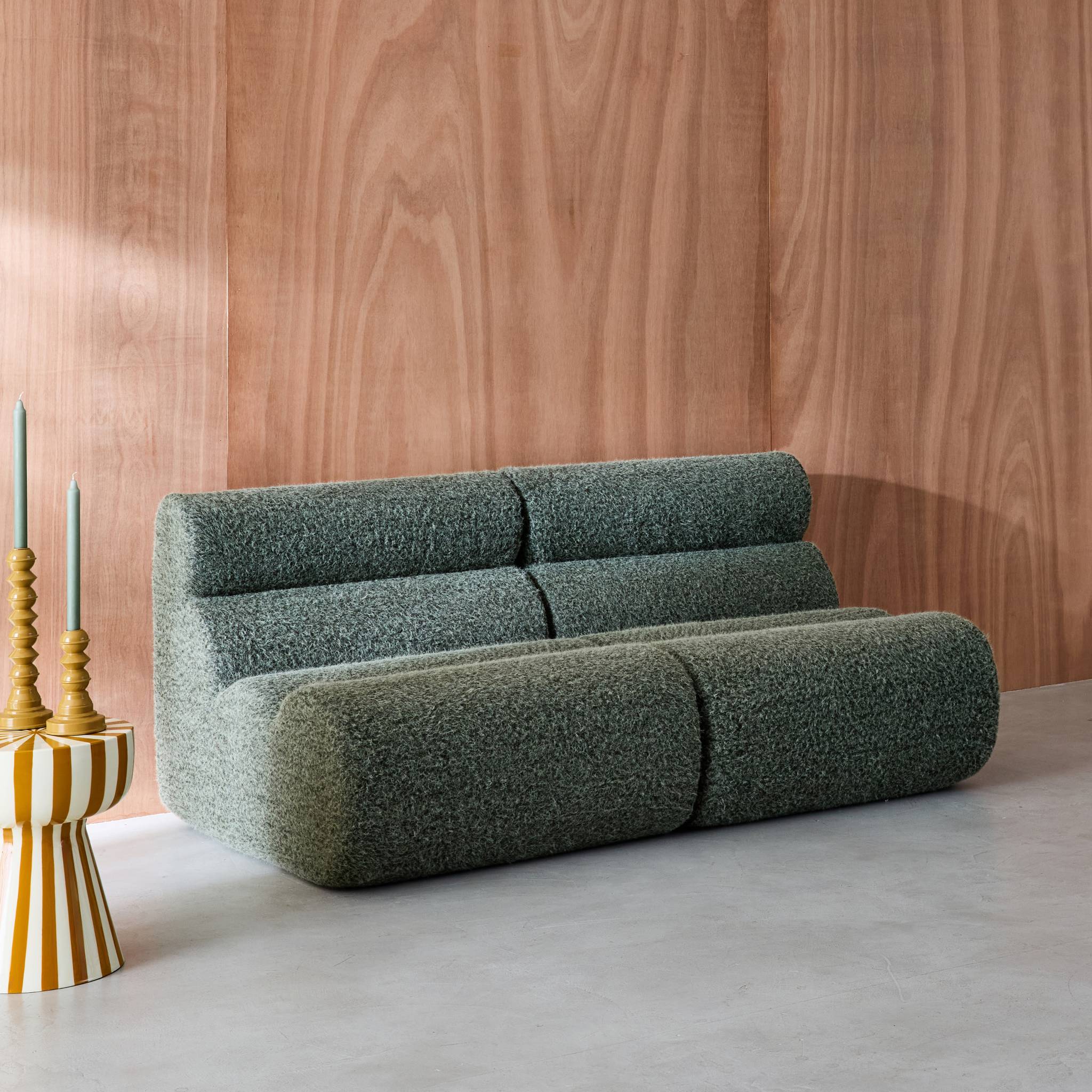 Lot de 2 chauffeuses tissu effet alpaca kaki 1 place - L 81 x P 99 x H 75cm - Nova