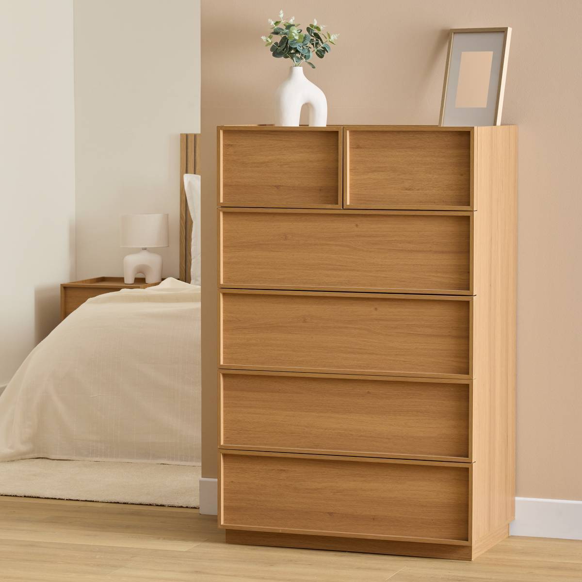 Commode haute Framy 6 tiroirs bois foncé