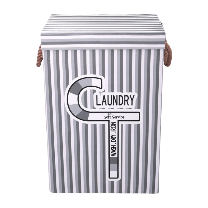 Cestone in tessuto laundry grigio con coperchio cm40x30h60