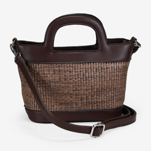 Bolso de mano marrón con rafia