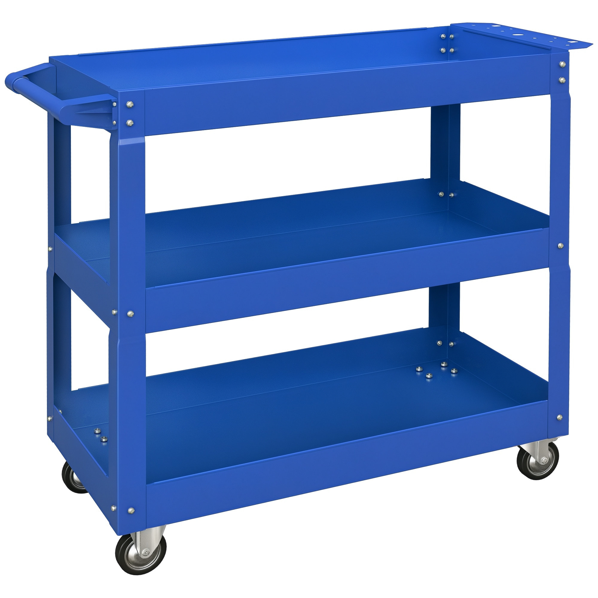 Chariot desserte d'atelier acier 3 plateaux sur roulettes avec poignée - charge max. 150 kg - 83 x 35,3 x 76 cm bleu