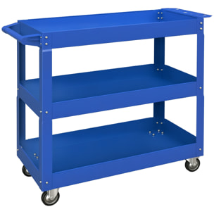 Chariot desserte d'atelier acier 3 plateaux sur roulettes avec poignée - charge max. 150 kg - 83 x 35,3 x 76 cm bleu